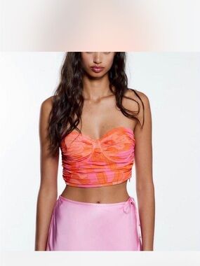 Zara Orange Pink Bandeau Crop Top
